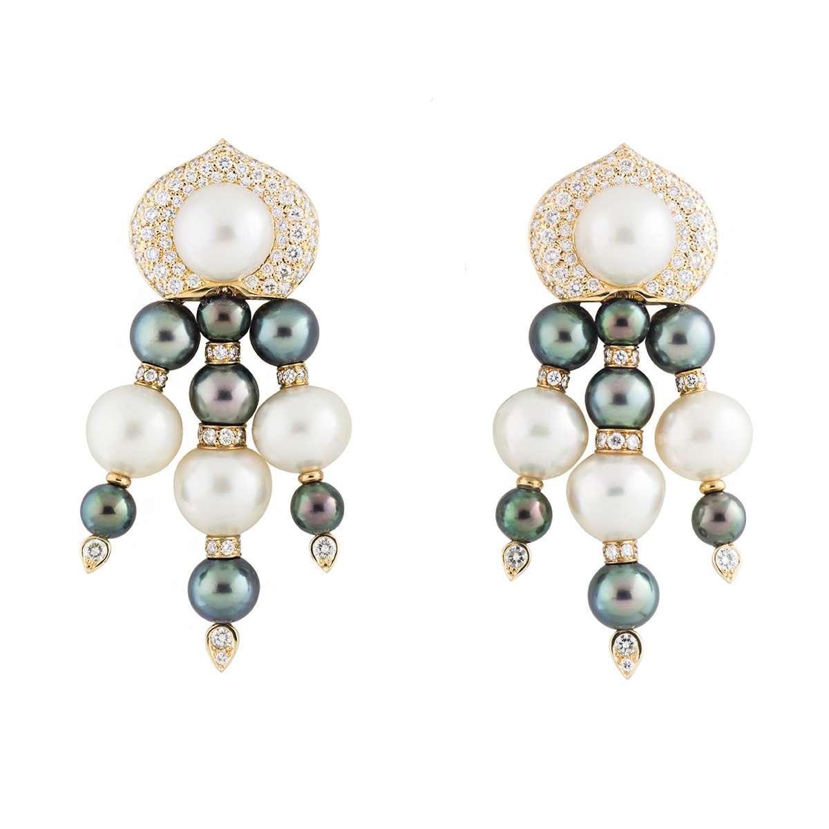 Yellow Gold Diamond and Pearl Earrings | Rich Diamonds